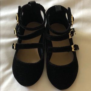 Old Navy black velvety flats, velcro ankle straps!
